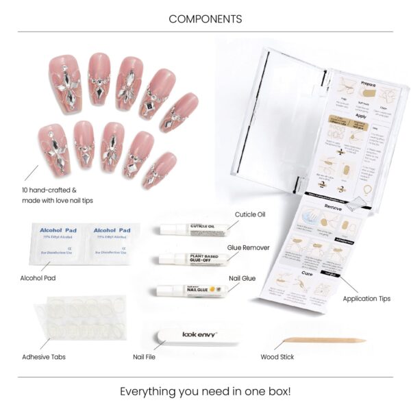 Medium Almond-Shaped Light Pink Luxury Swarovski Crystals Decor Design Nail Art Set Handmade Press On Nail - Image 8
