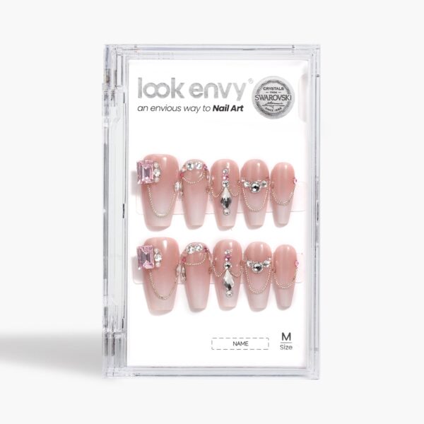 Medium Coffin-Shaped Nude Full Swarovski Crystals Decor Fake Nails Wedding Series Handmade Press On Nails - Image 9