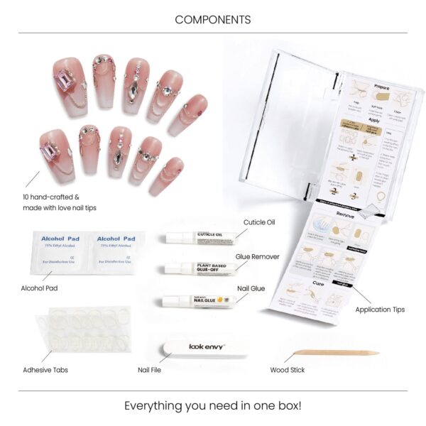 Medium Coffin-Shaped Nude Full Swarovski Crystals Decor Fake Nails Wedding Series Handmade Press On Nails - Image 8