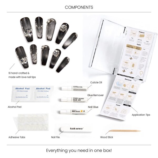 Extra-Long Coffin-Shaped Fake Nail Gradient Black Cat Eye Swarovski Crystals Decor Luxury Press On Nail Handmade Nail Art - Image 6