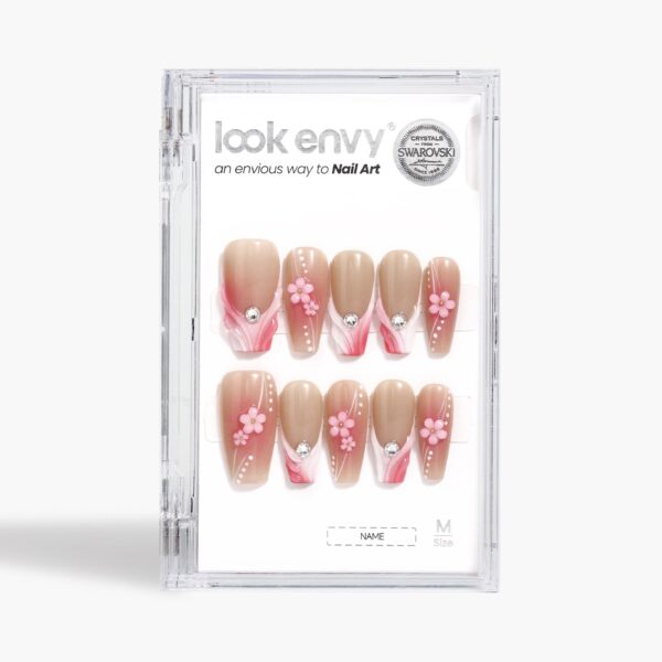 10pcs Medium Coffin-Shaped Featuring Gradient In Blush And Nude Color French 3D Flower Pearl Nail Art Set - Image 7