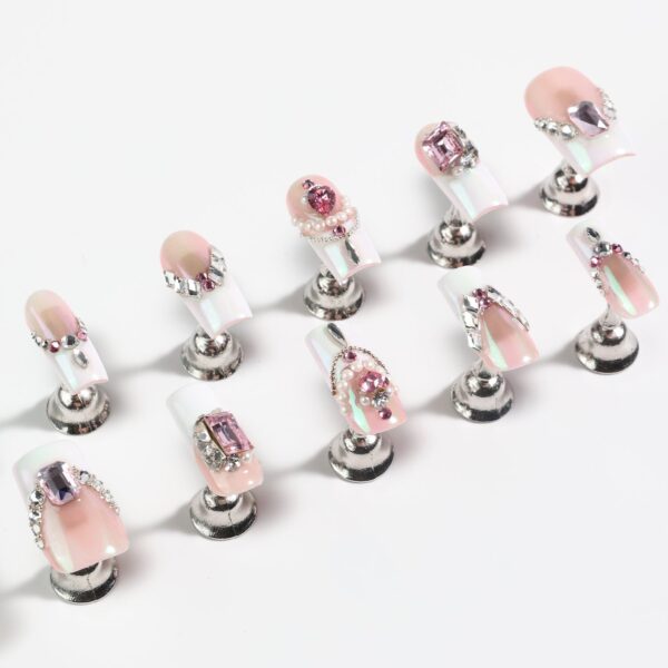 Handmade Nail Art Medium Square-Shaped Full Luxury Swarovski Crystals Decor Press-On Nails - Image 5