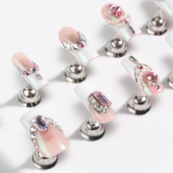 Handmade Nail Art Medium Square-Shaped Full Luxury Swarovski Crystals Decor Press-On Nails - Image 3