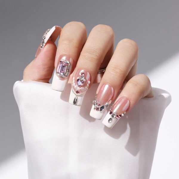 Handmade Nail Art Medium Square-Shaped Full Luxury Swarovski Crystals Decor Press-On Nails - Image 4